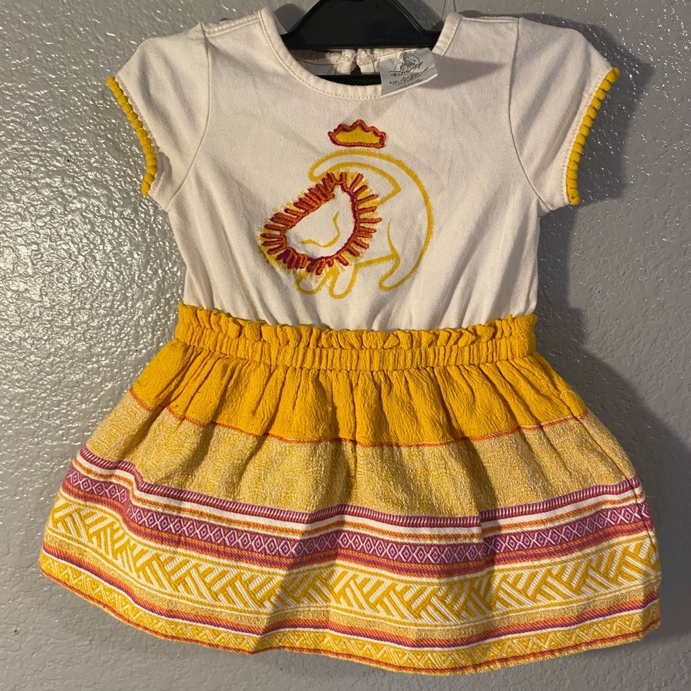Disney Lion king Symbol White and Yellow Casual Sundress with Crew Neck